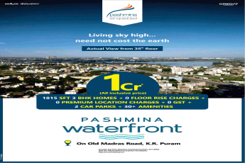 Book 3 BHK home with all inclusive price of Rs. 1 cr. at Pashmina Waterfront in Bangalore